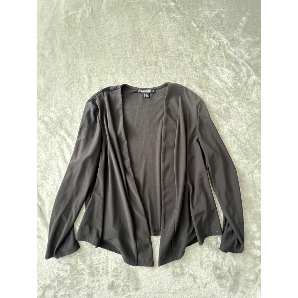 Roz & Ali Open Front Cardigan Women Medium Black Long Sleeve Stretch Casual